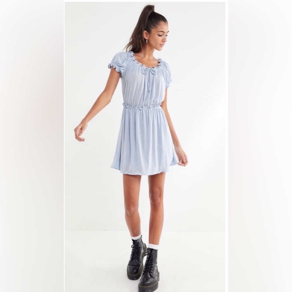 Anna Sui x Urban Outfitters Blue Off Shoulder Mini Dress XS Cottagecore Coastal